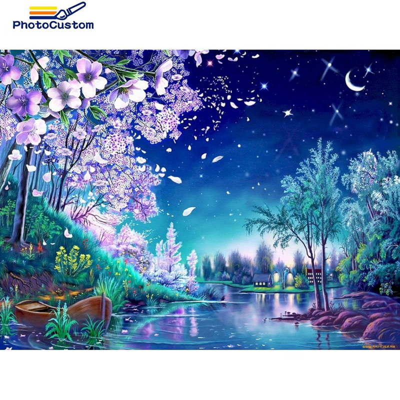 PhotoCustom Volledige Vierkante Diamanten Schilderij Mooie Nacht Landschap 5d Diy Ronde Diamant Borduurwerk Kunst Kits Handgemaakte Mozaïek Schilderen Gift_voghion.com