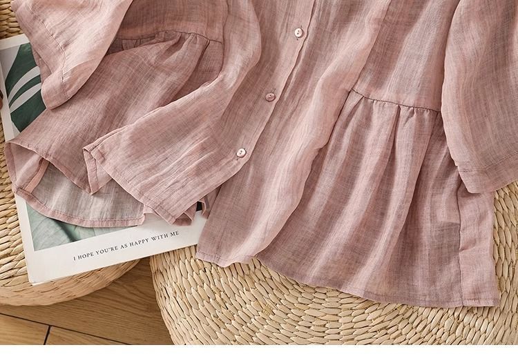 Camicia da donna in cotone e lino, di grandi dimensioni, tinta unita, vestibilità comoda, casual e di tendenza_voghion.com
