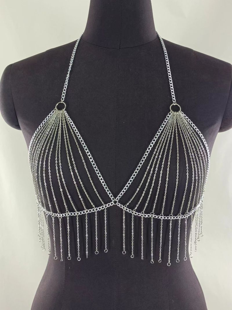 MW3227 European and American vest multiple thin chains combination tassel chain pendant hanging neck top halter vest body chain_voghion.com