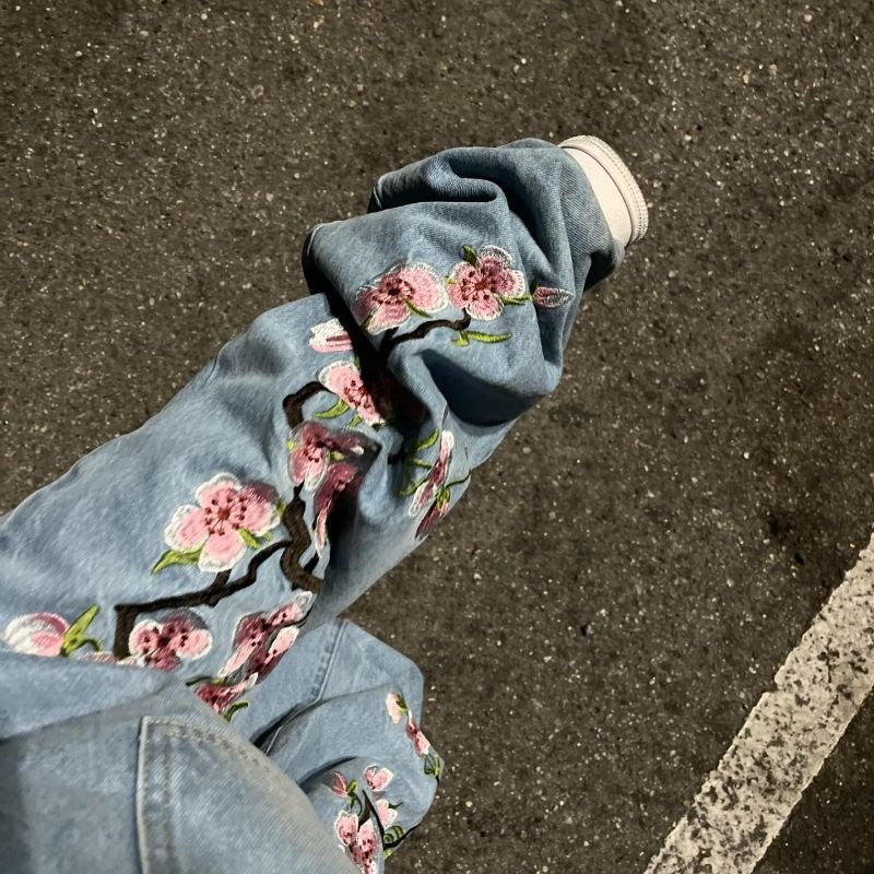 Erkek Giyim Retro Kişilik Sokak Çiçek İşlemeli Kot Pantolon Erkek Ve Kadın Rahat Bol Pantolon_voghion.com