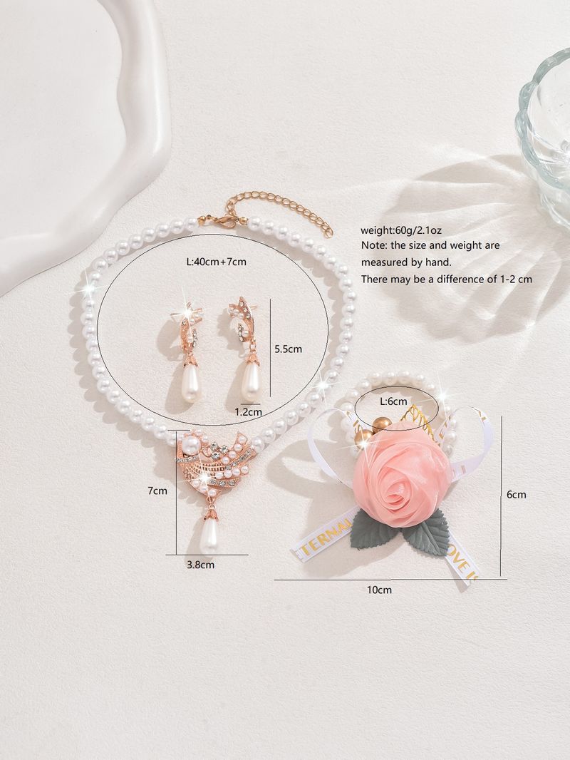 Set di gioielli da donna alla moda, collana di perle, orecchini, bracciale, set di fiori in lega, abito da sposa, personalità, temperamento alla moda femminile_voghion.com