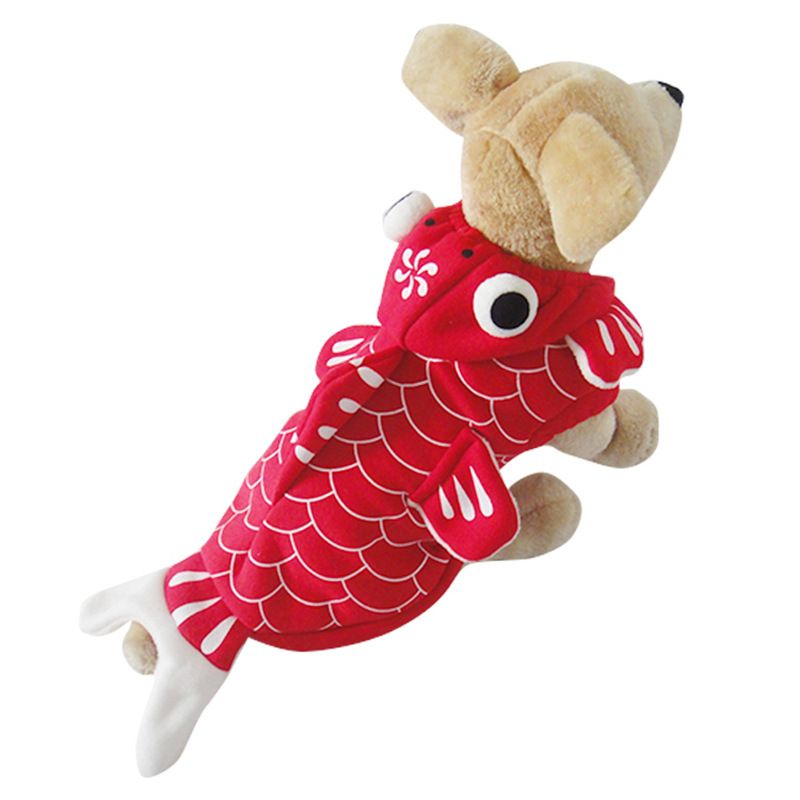 Herbstneues Goldfisch-Transformationsoutfit, Kleidung für kleine Hunde, Kleidung für zweibeinige Katzen, Kapuzenpullover, Kleidung für Haustiere_voghion.com