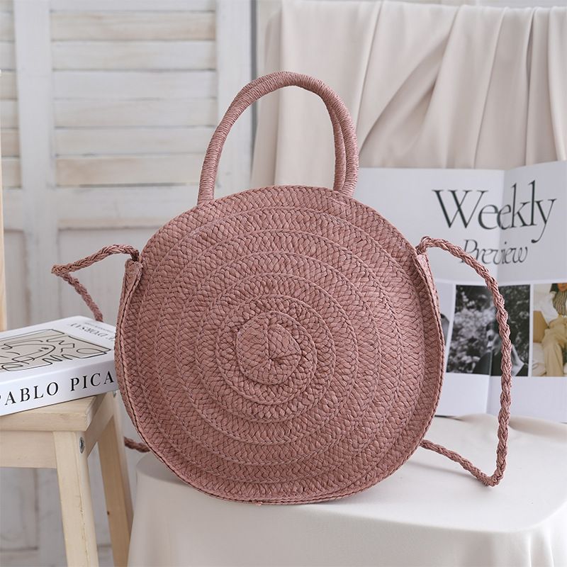 Nuova borsa a tracolla rotonda da spiaggia per le vacanze, casual, intrecciata, in paglia, da donna, estiva, a mano_voghion.com