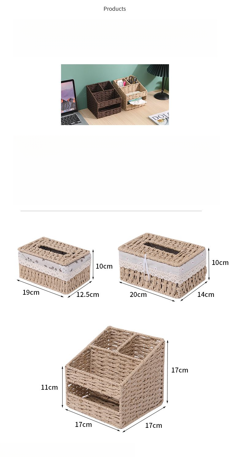 Woven Tea Table, Household Straw Woven Miscellaneous Storage, Desktop Toy Key, Cosmetics, Living Room Snacks, Drawer_voghion.com