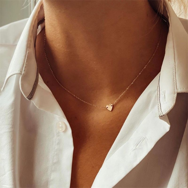 Hot sales eManco LOVE Initial Stainless Steel Choker For Women Heart Necklace delicate short chain Valentine's gift_voghion.com