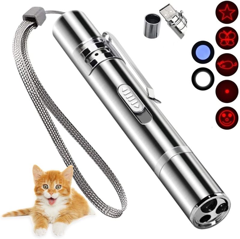 Cat Toys Laser Pointer For Indoor Cat Mouse Toys Pet Interactive Toy Pointer Kitten Dog Chase Play LED Flashlight 7 Adjustable Patterns Red Light Re_voghion.com