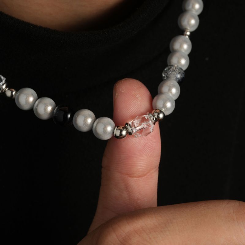 Colier de perle splicing pentru bărbați, oțel titan 2024, accesorii noi Ins Trendy Hip-hop, lanț versatil pentru pulover, femei_voghion.com