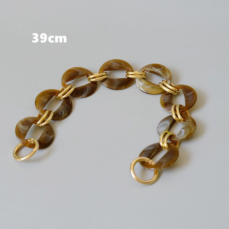 Vintage Bunte Acrylharz Farbblock Metall Handarbeit Abnehmbare Braune Damentasche Dekorationskette_voghion.com