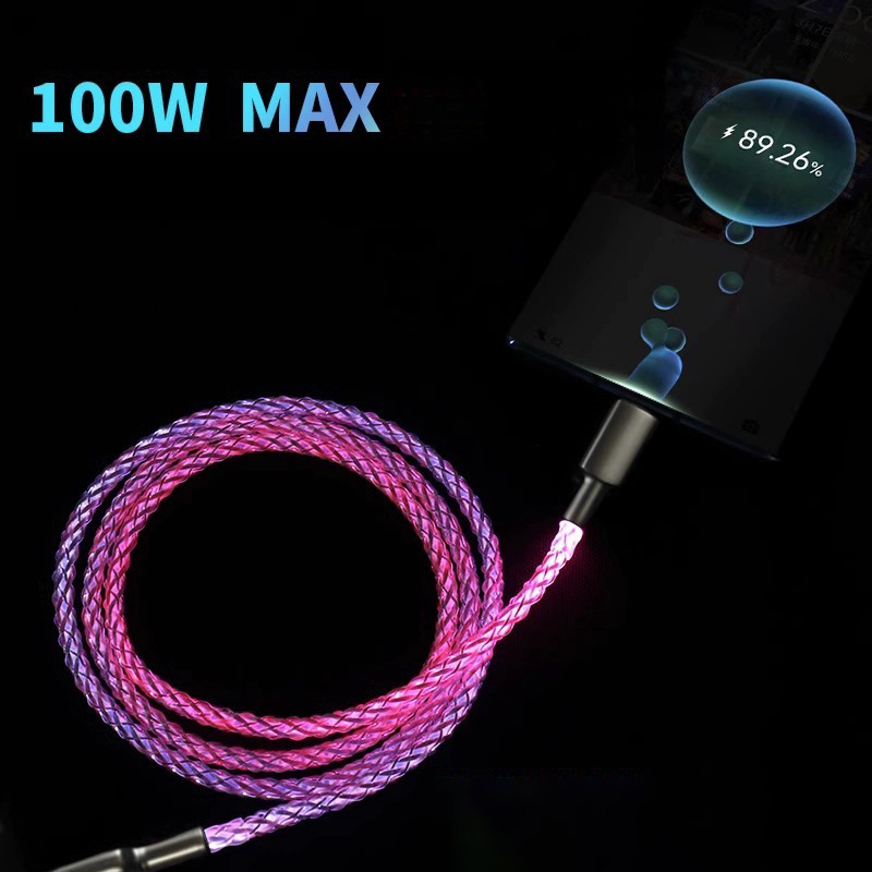 RGB Liichtdaten 100W Super Flash Type-C Ladegerät PD Schnellladegerät Duebelkapp Type-C Faarfgradient Gëeegent fir 27W_voghion.com