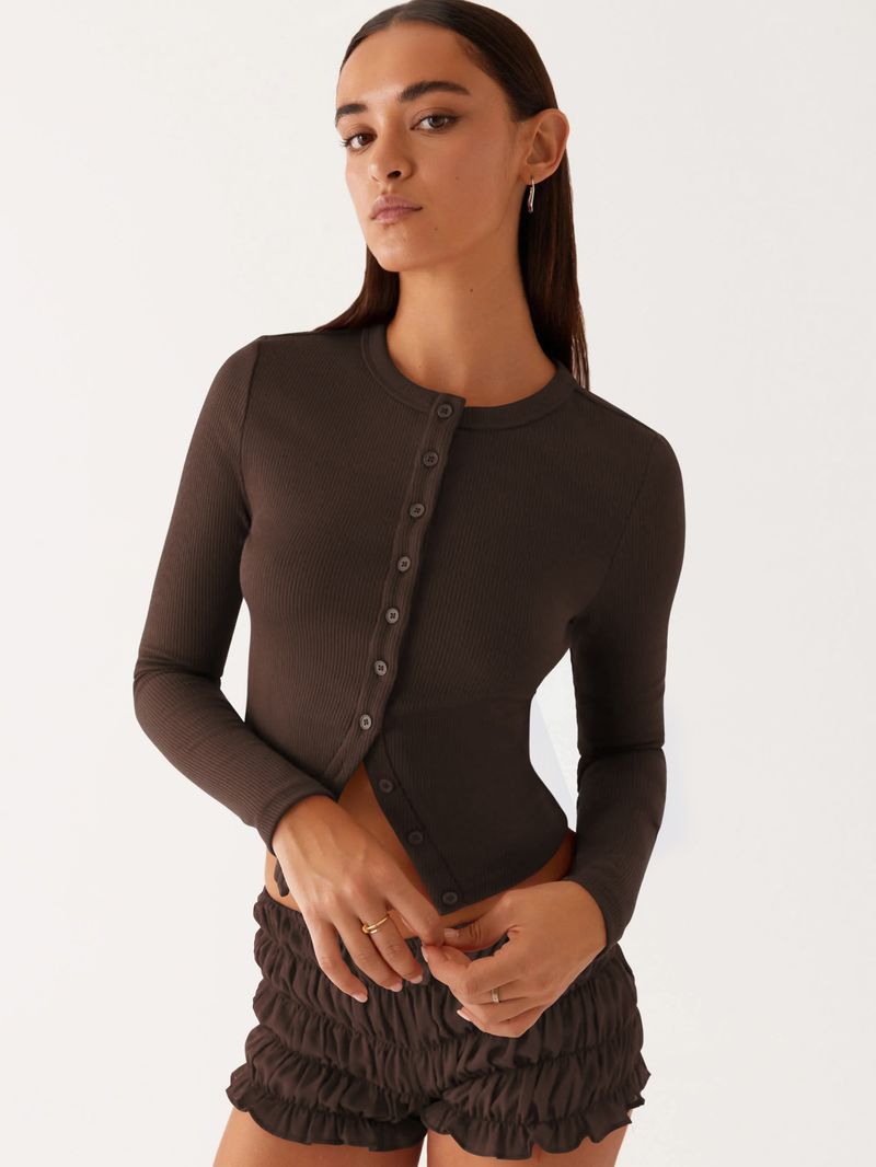 Women's Clothing Long Sleeve Button-Up Cardigan - Slim Fit Solid Color Casual Blouse For Spring & Summer_voghion.com