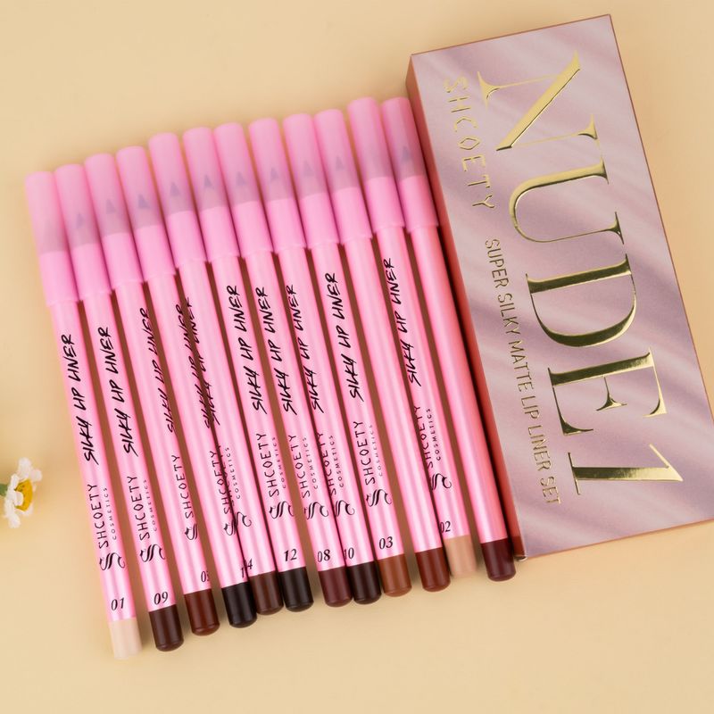 Lipliner, 12 Farben, matter Lippenstift, Lipliner-Set, Nude-Farbe, langanhaltend, nicht verblassend, erste Generation_voghion.com