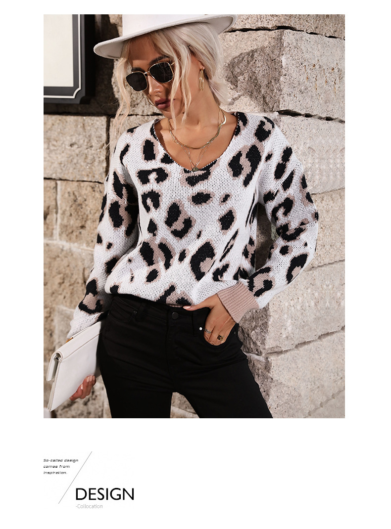 Abbigliamento donna stazione indipendente autunno e inverno maglione con scollo a V con stampa leopardata a maniche lunghe da donna di nuova moda_voghion.com
