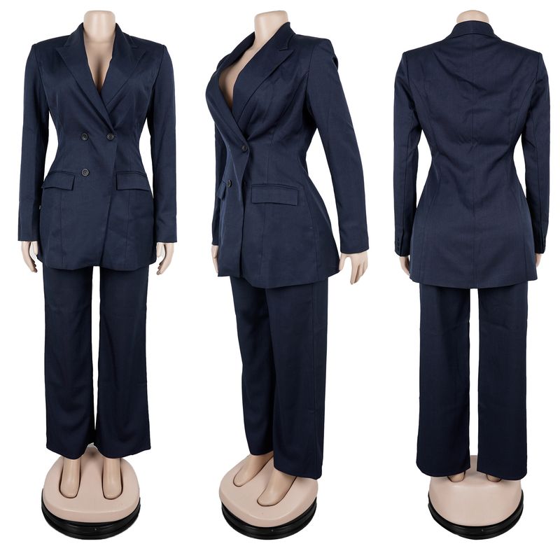 Elegantes Büroanzug-Set für Damen – Slim-Fit-Blazer und Hose mit hoher Taille für den beruflichen Weg zur Arbeit (Marineblau, Weinrot, Blaugrün)_voghion.com