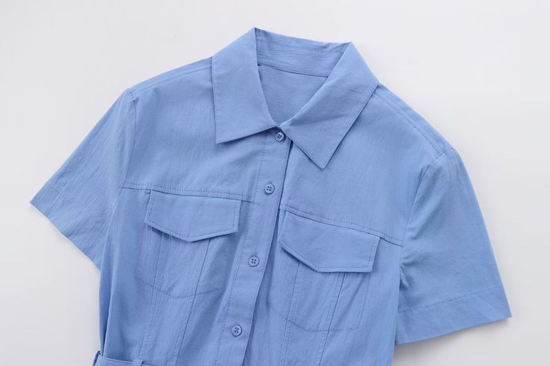 Ropa de mujer Primavera y verano Vestido camisero informal con cinturón para mujer_voghion.com