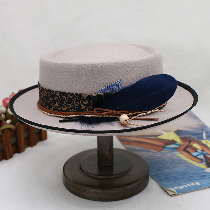 Cappello jazz ad anello in pura lana con fiocco, cappello autunnale e invernale per uomo e donna_voghion.com