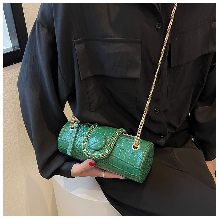 Sac seau rond à bandoulière avec chaîne et motif pierre pour femme, design tendance de niche cette année_voghion.com