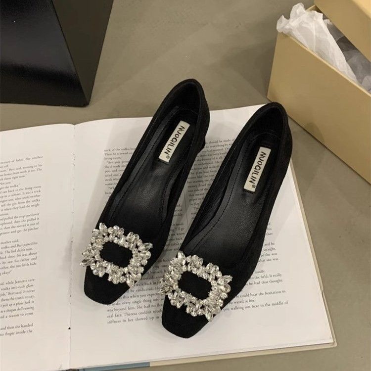 Grob Neue Frühling Square Head Wasser Diamant Mary Jane High Heel Stil Professionelle Arbeit Pendler Einzelschuhe_voghion.com