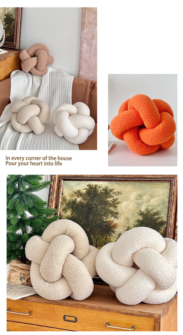 Handwoven Knotted Ball Pillow - Octagonal Sherpa Fleece Cushion For Sofa/Bed (Soft & Cozy Multi-Functional Decorative Throw Pillow)_voghion.com