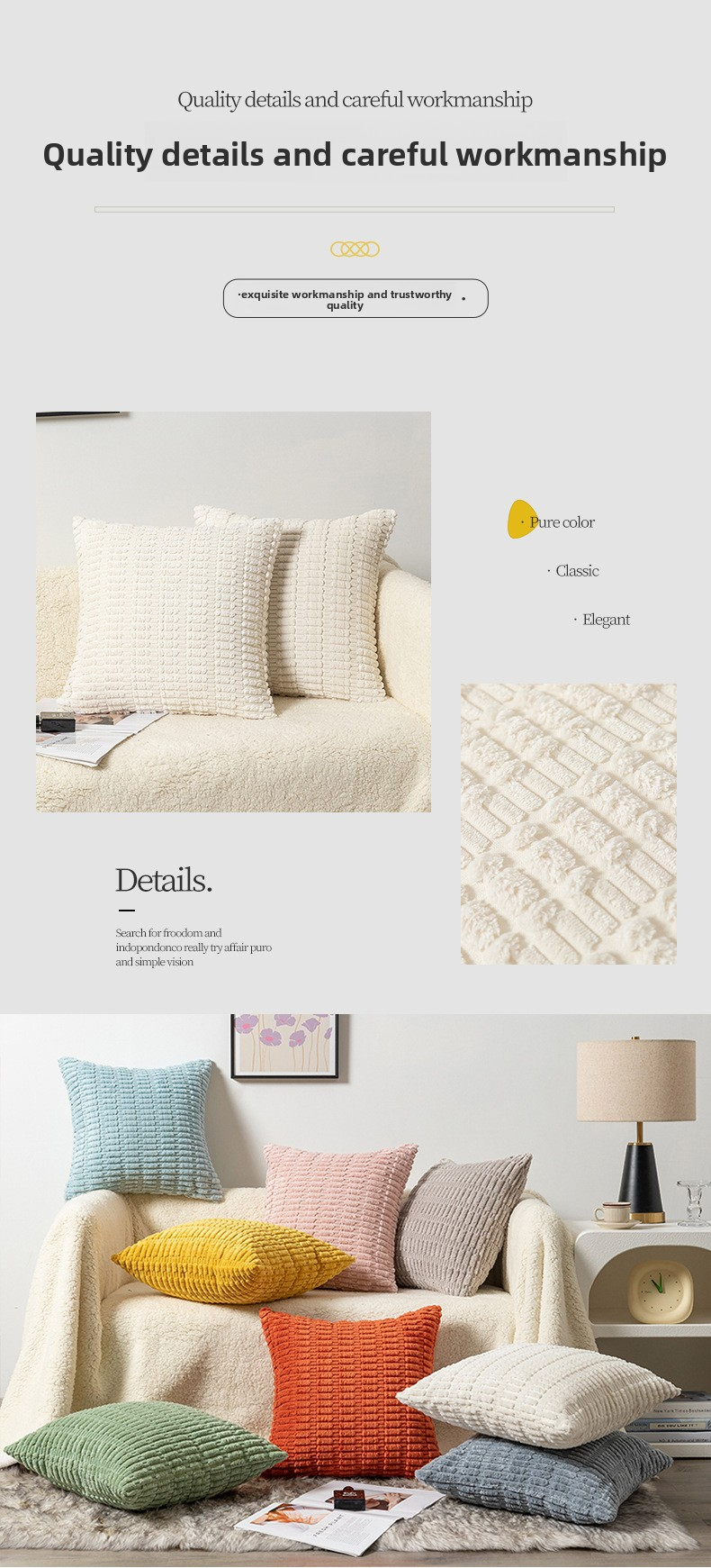 Plush Throw Pillow – Premium Softness, No Insert Needed, Striped Decorative Cushion For Sofa & Living Room (45×45CM, 15 Colors)_voghion.com