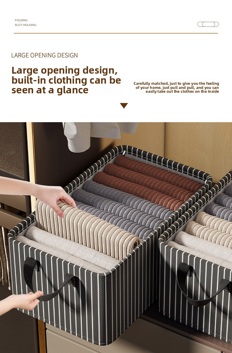 Foldable Storage Basket – 28L Stackable Fabric Bin For Clothes, Shoes & Toys (Black/Beige Stripes, Open-Top, Nordic Style)_voghion.com