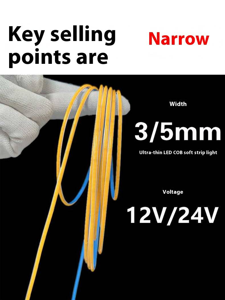 Ultradünner 1-mm-LED-COB-Lichtstreifen – 360°-Glüh-Linearbeleuchtung, flexibler 3-V-/5-V-/12-V-/24-V-Lichtbalken für Heim-, Gewerbe- und Heimwerkerprojekte_voghion.com