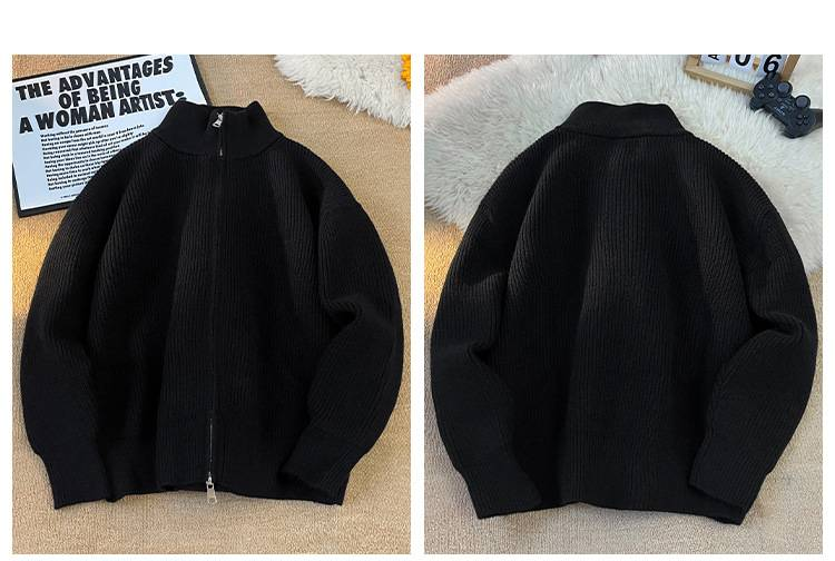 Men's Clothing Sweater Lazy Style Knit Cardigan - Oversized Casual Sweater With Semi-Turtle Neck, Trendy Fall Winter Pullover (Grey, Black)_voghion.com
