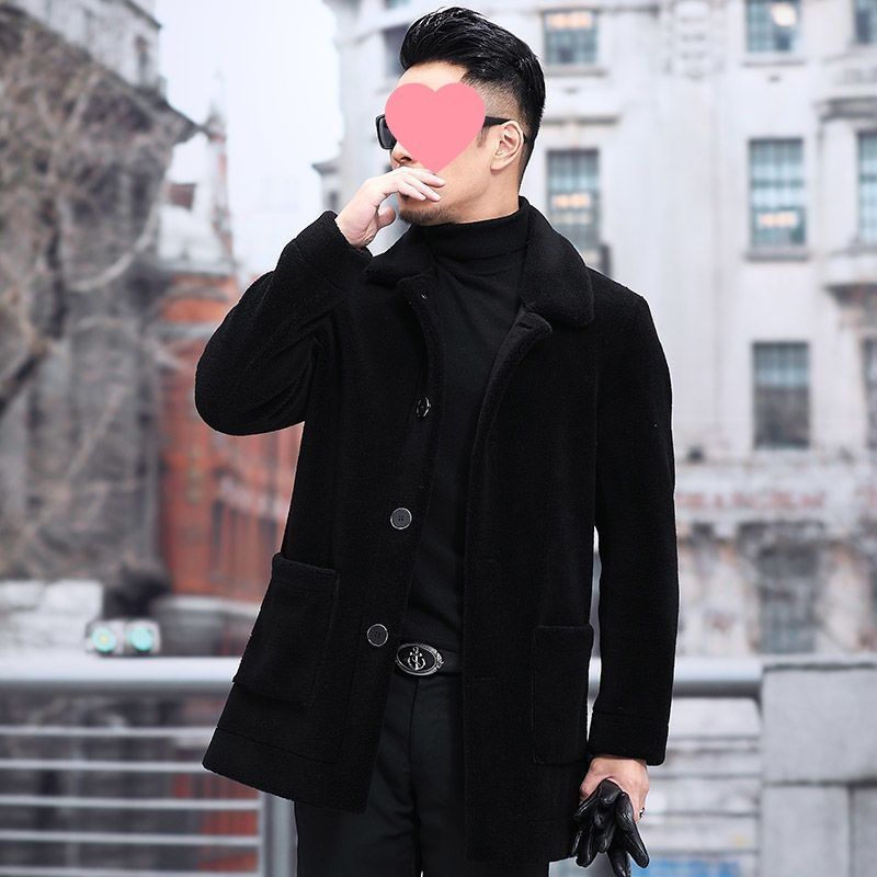 "Men's Mid-Length Sheepskin Coat – Stylish Autumn & Winter Faux Lamb Fur Lapel Jacket For Elegant Warmth"_voghion.com