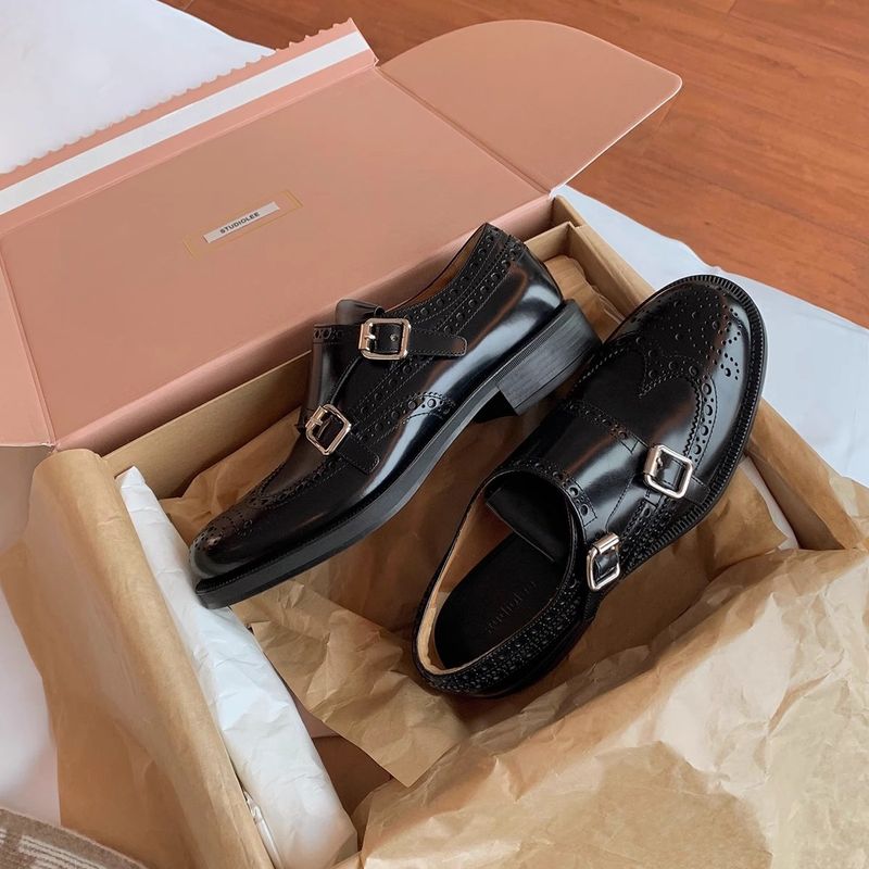 Instant Dispatch Grape Mom Same British Style Exquisite Carved Baroque Single Shoes Chunky Heel Loafers_voghion.com