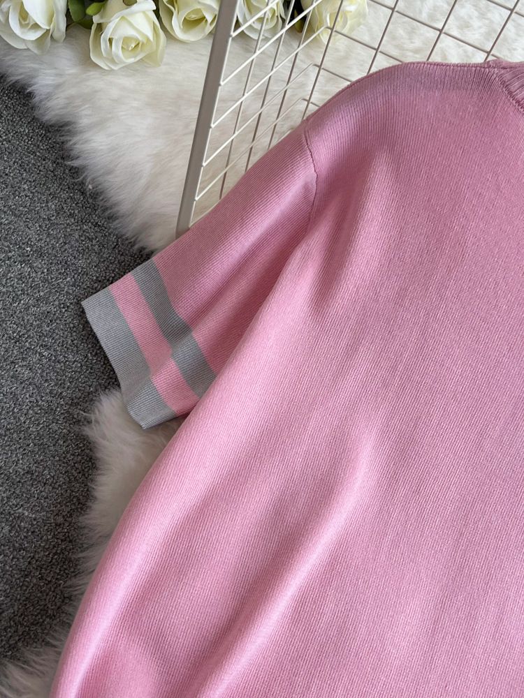 2024 Nuevo traje de moda para mujer primavera estilo coreano cuello en V suelto contraste de color tejido de dos piezas cintura alta pantalones de pierna ancha_voghion.com