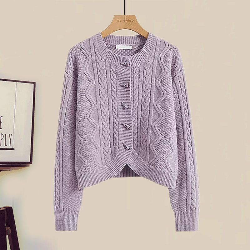 Vêtements pour femmes Automne élégant costume de réduction d'âge pour les femmes nouveau style paresseux mince pull tricoté jupe taille haute costume deux pièces_voghion.com