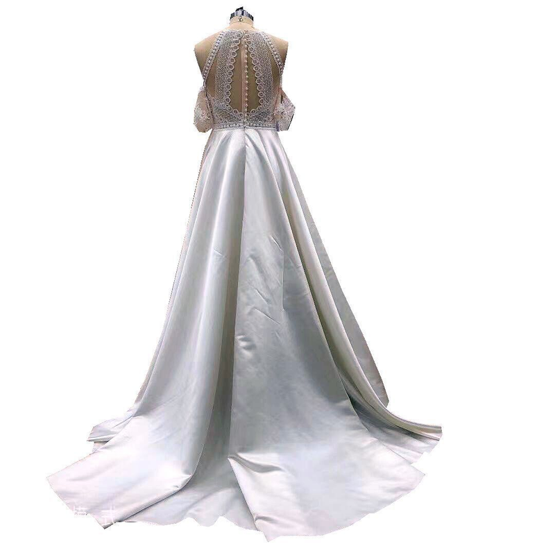 Abito da sposa da donna con pizzo, gancio, fiore, coda di pesce, sottile, sposa, abito da sposa_voghion.com