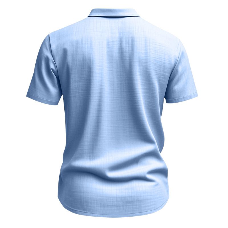 Herren Sommerhemd, amerikanisch, locker, Strand, atmungsaktiv, lässig, Leinen, mehrere Taschen, geknöpft, Arbeitskleidung, kurzärmelig_voghion.com