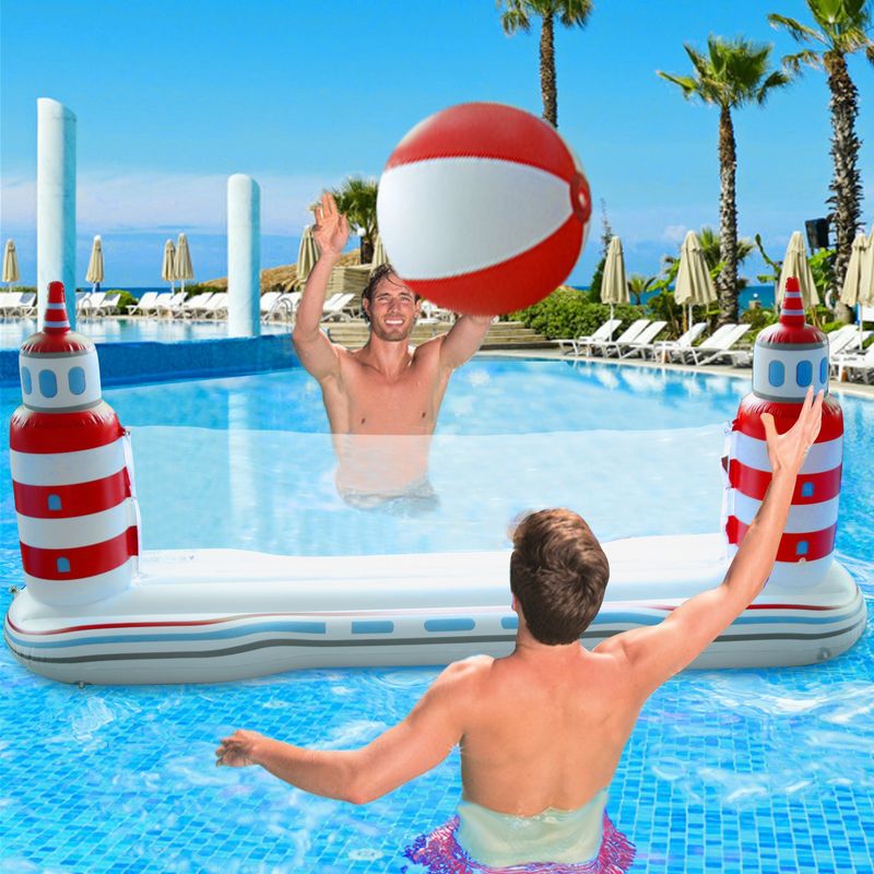 Inflatable Water Park Set Floating Volleyball Basketball Combo With Net For Pool Parties Beach Games Backyard Fun_voghion.com
