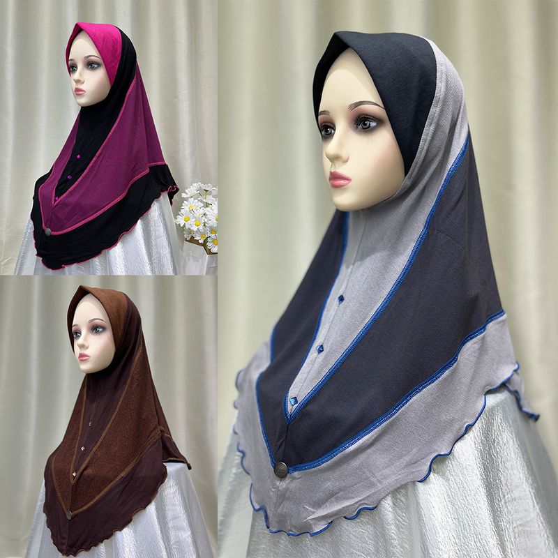 Women's Hijab summer new headscarf denim contrast color stitching style pullover headscarf ladies headscarf_voghion.com