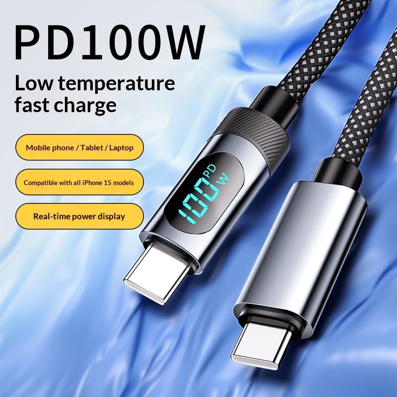 Digitex Zinc Alloy Braided TC CC Single Line Compatible With 15/14 Huawei Smart Digital Display Super Fast Charging Data_voghion.com