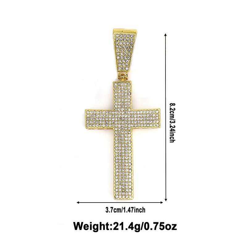 Pingente de cruz de personalidade popular com liga de diamante, corrente cubana, crença religiosa, colar hip hop_voghion.com