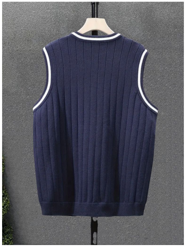 Heren V-hals mouwloos gebreid vest casual kabelpatroon trui voor de herfst Trendy mode_voghion.com