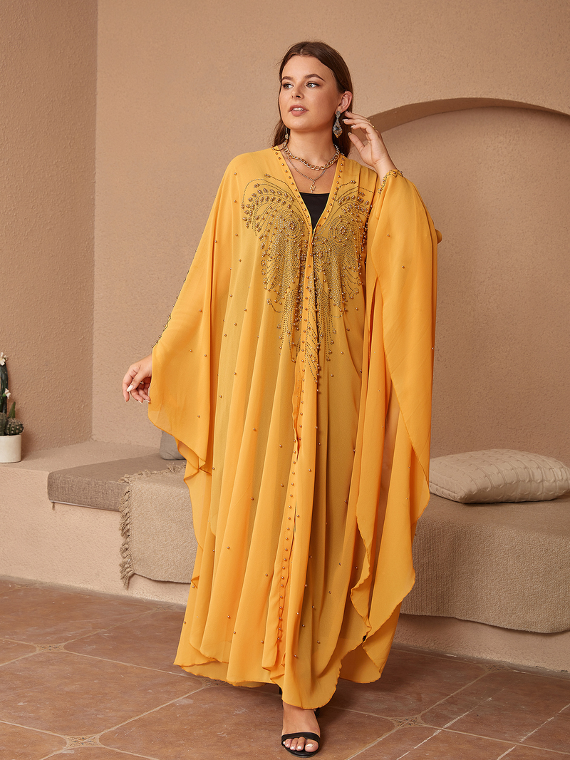 Roupas femininas estilo muçulmano quente diamante miçangas alta densidade chiffon solto capa xale_voghion.com