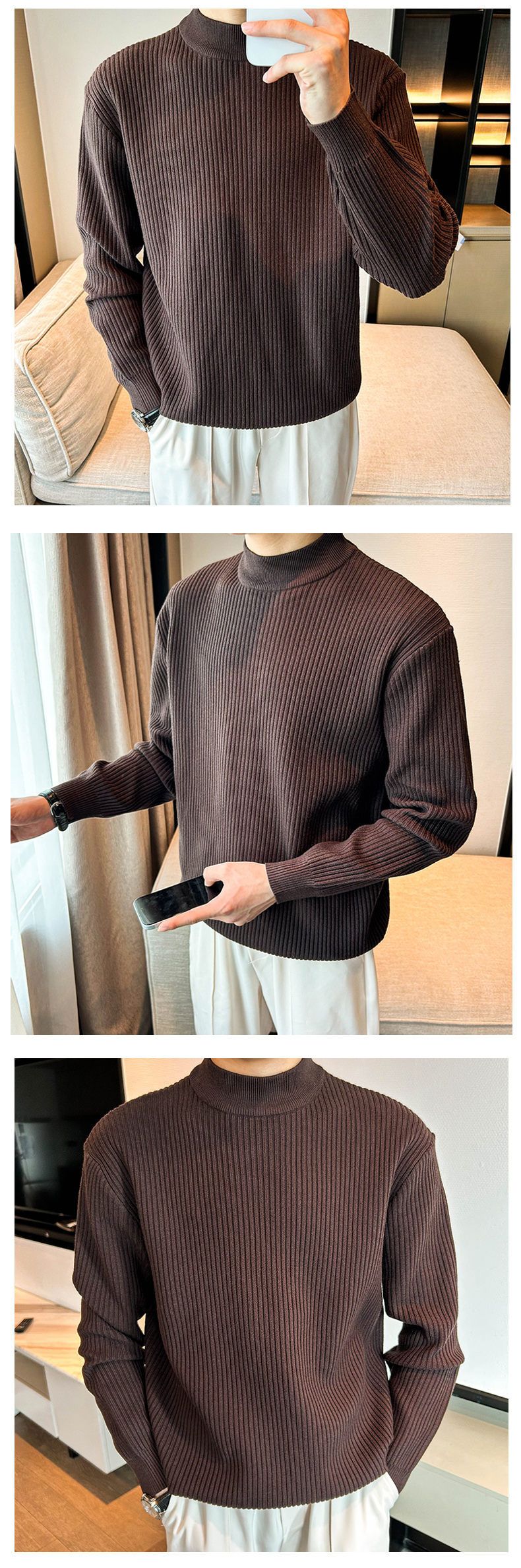 Men’s Slim-Fit High Neck Sweater – 7 Solid Colors, Breathable & Wrinkle-Resistant For Business Casual & Layering_voghion.com