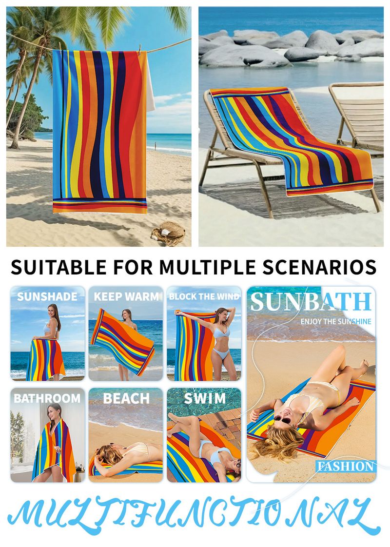 Kolorowy ręcznik plażowy z serii Stripe z ultracienkich włókien, chłonny, drukowany_voghion.com