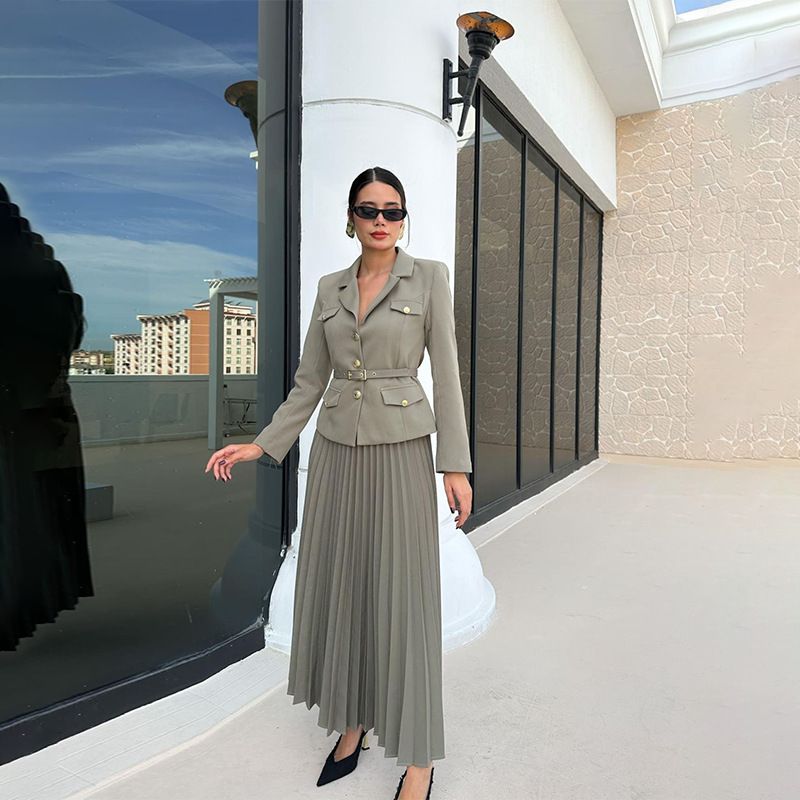 Frauen Kleidung neue Französisch mode temperament v-ausschnitt anzug set plissee rock_voghion.com