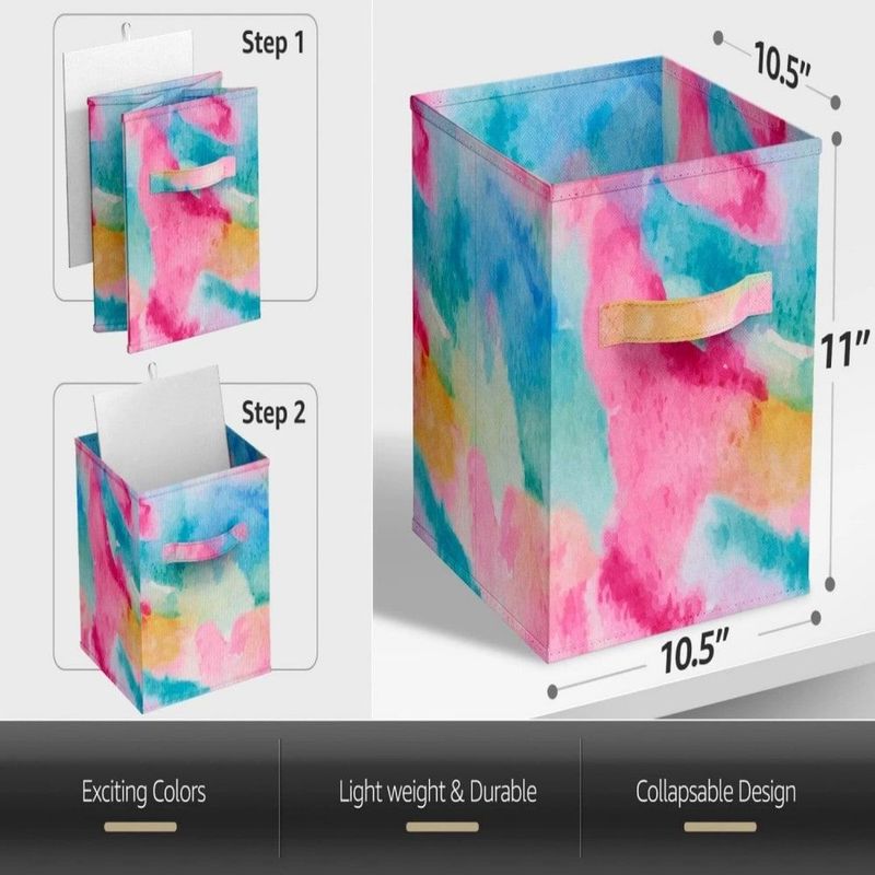 Fabric Storage Cubes - 6 Foldable Tie Dye Storage Bins For Organizing Cubbies, Toy Box - Clothes Storage & Closet Organizer - 11 Inch Collapsible Cube Baskets_voghion.com