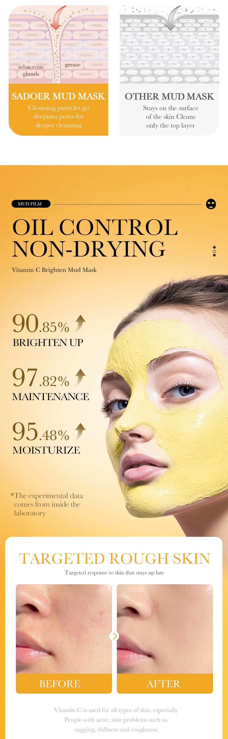 BIOAOUA Masque de boue éclaircissant à la vitamine C 8 g x 10 pièces Masque nettoyant en profondeur pour le contrôle du sébum Masque éclaircissant pour le teint_voghion.com