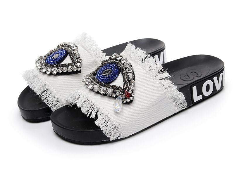 2024 Original neues Produkt Strass Denim Hausschuhe Quaste Flip-Flops Dicke Unterseite Flache Ferse Damen Sandalen Casual Vielseitig_voghion.com