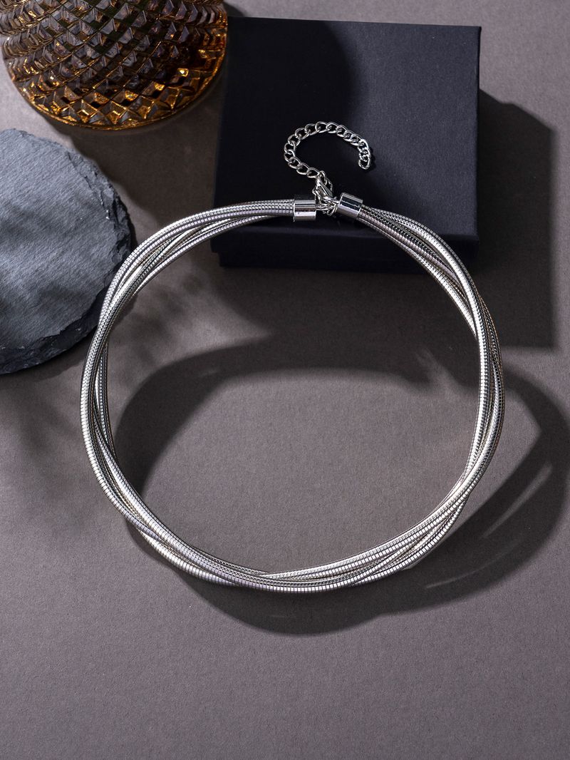 Collier minimaliste en os de serpent – Collier ras du cou élégant en métal superposé en forme de U pour femme, couleurs or/argent/mixtes_voghion.com