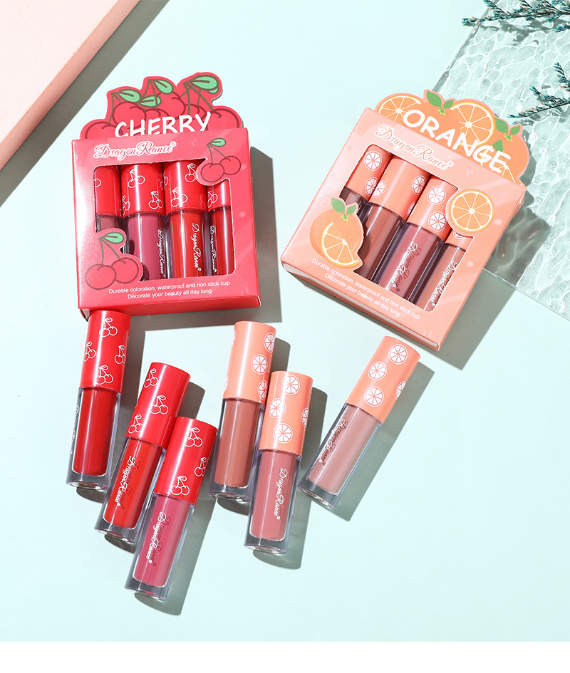 4-teiliges Mini-Set samtmatter Lipglosse – lang anhaltendes, nicht klebendes Lippen-Make-up mit Fruchtduft_voghion.com