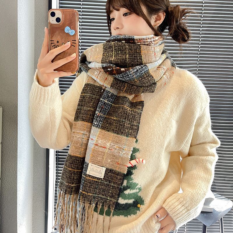 New Thousand Bird Grid Scarf Women's Shawl Dual Use Korean Version Versatile Explosive Warm New Winter Advanced Student Scarf_voghion.com