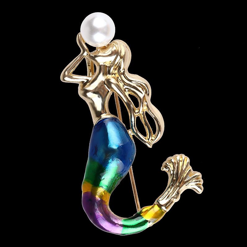 fashion personality painted oil drop mermaid corsage personality pearl pin buckle accessories brooch_voghion.com