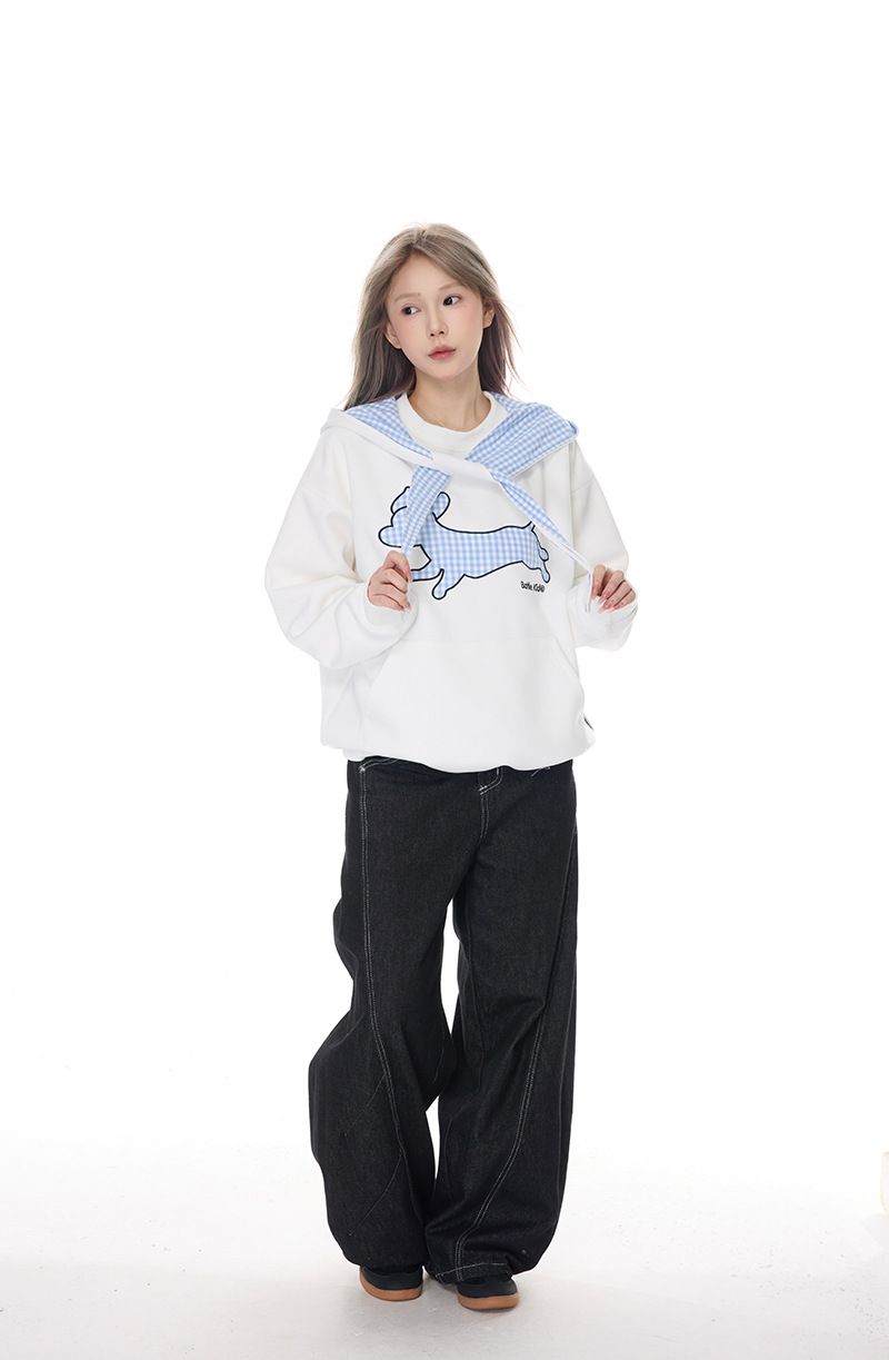 2025 New American College Puppy Stickerei Bogen Hoodie für Männer und Frauen Herbst Faul Stil Top_voghion.com