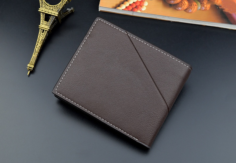 Cartera para hombre, cartera informal de moda con varias tarjetas cortas para hombre, cartera suave horizontal delgada de tres pliegues para hombre_voghion.com